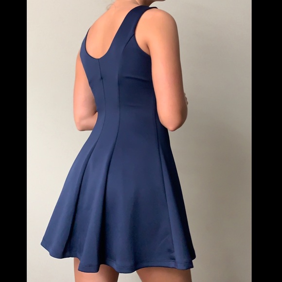 navy dress with lace neckline - Picture 2 of 4